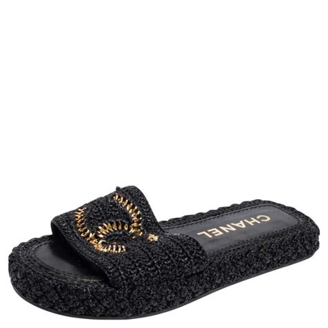 chanel raffia slides